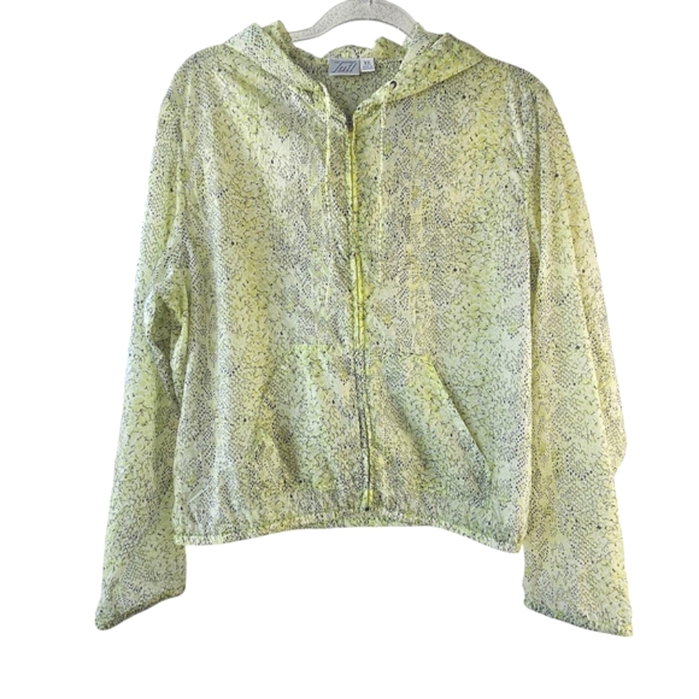 Tail Women's Super Lightweight Yellow Zip Hoodie With Subtle Gray Reptile Print